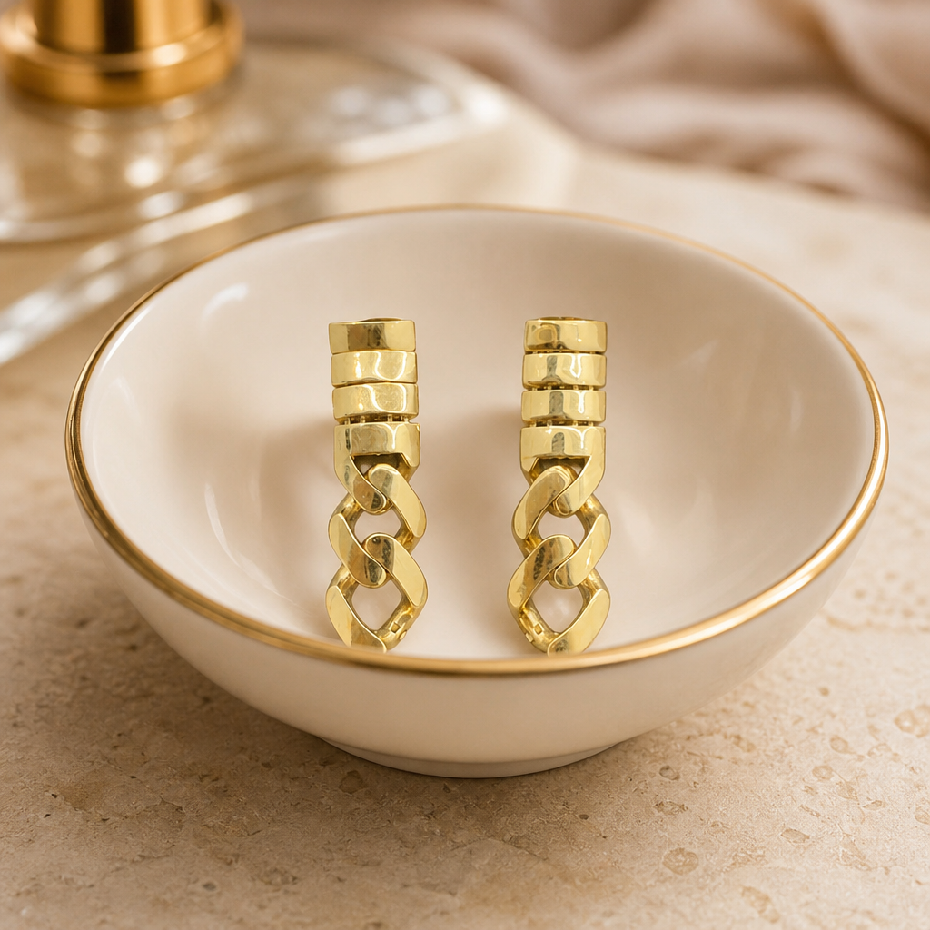 Aretes de oro de 10k de estilo cadena cubana