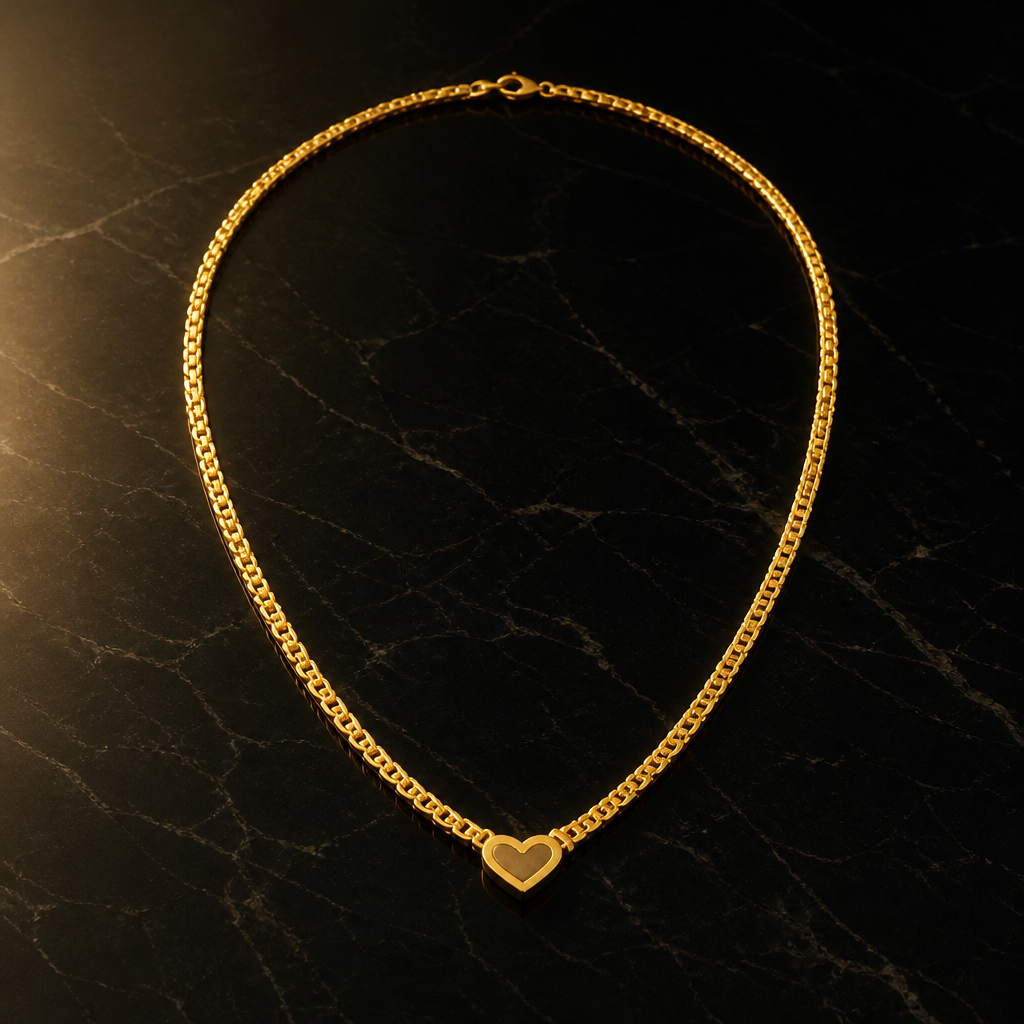 Cadena de tejido chino con Corazón en Oro de 10k Amarillo