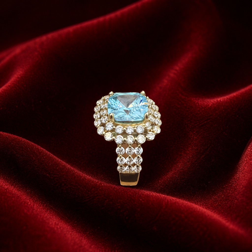 Anillo de lujo con piedra azul: