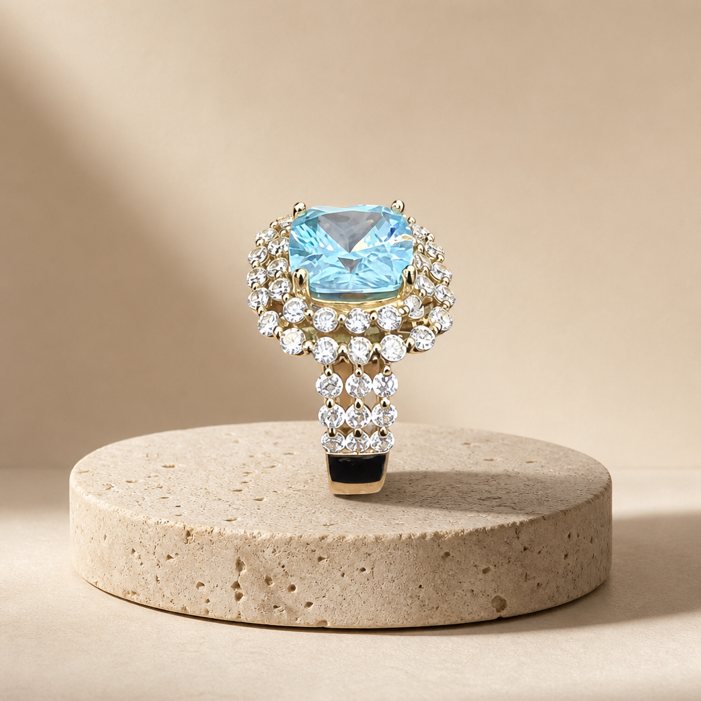 Anillo de lujo con piedra azul: