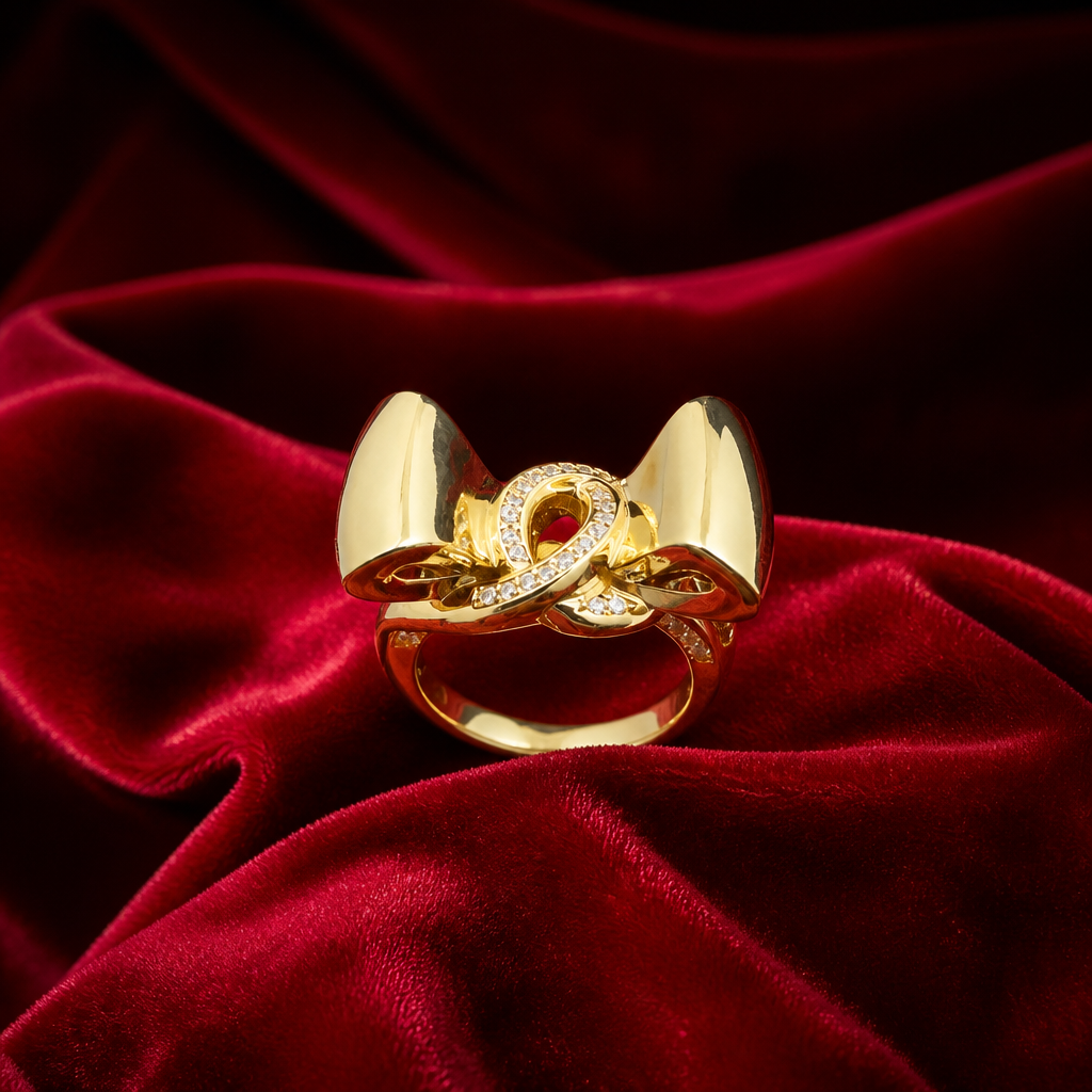 Elegante anillo de oro 10k dorado con diseño de moño