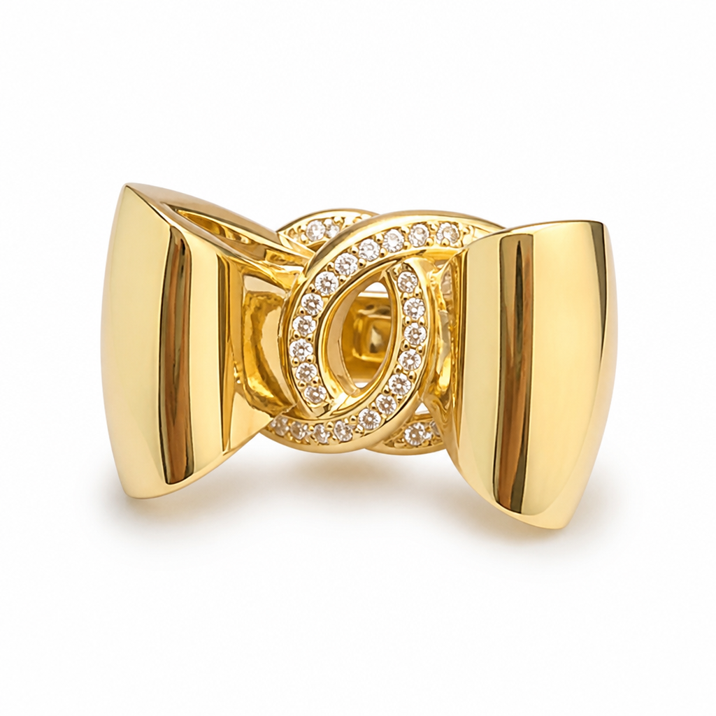 Elegante anillo de oro 10k dorado con diseño de moño