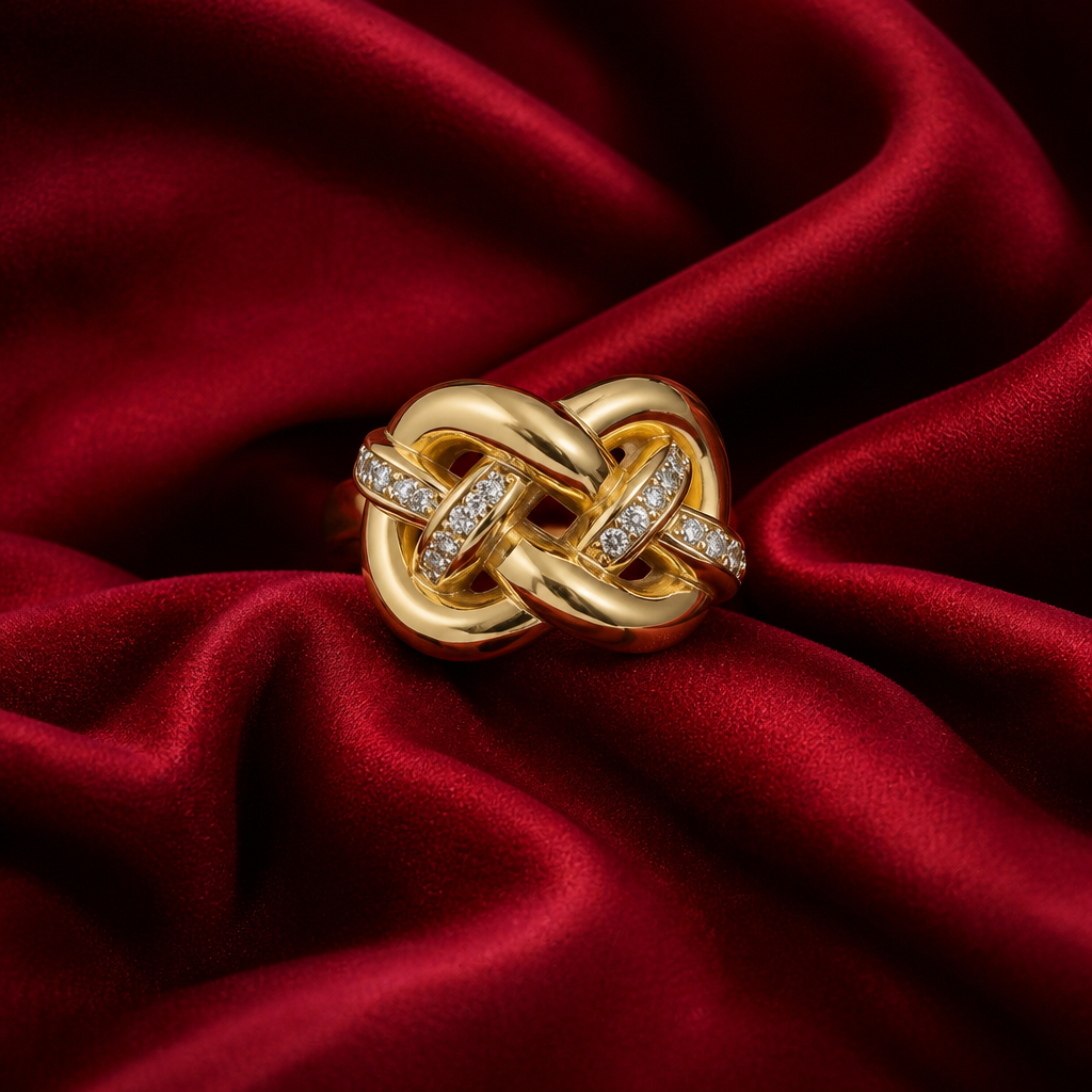 Anillo de oro de 10k dorado de diseño entrelazado