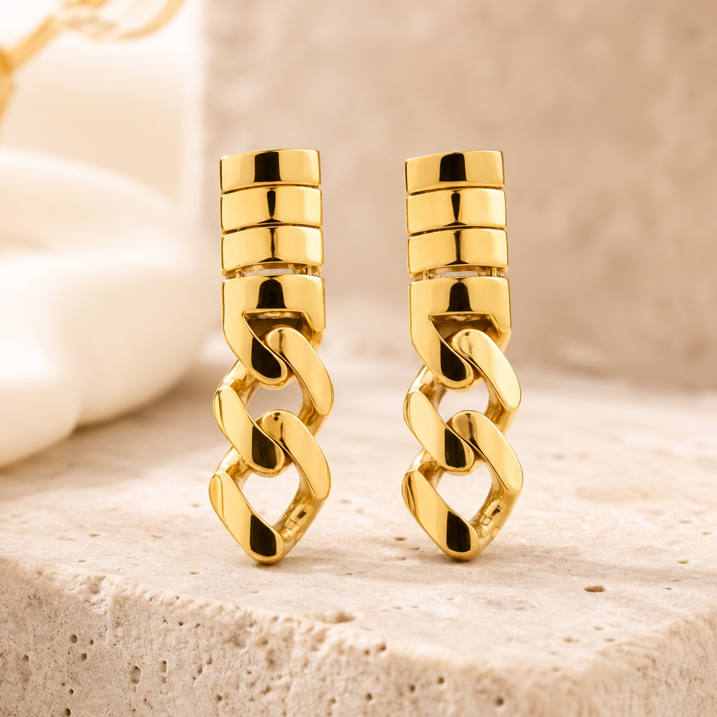 Aretes de oro de 10k de estilo cadena cubana