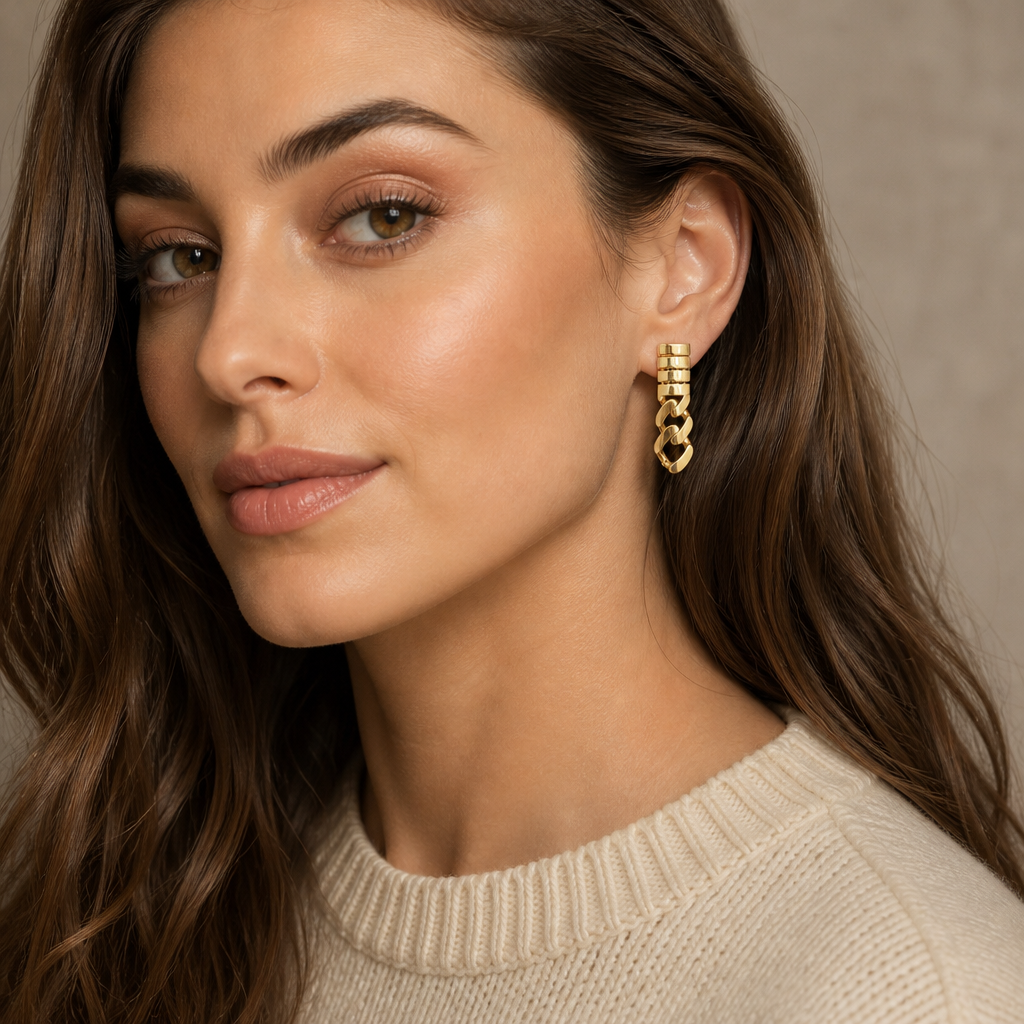 Aretes de oro de 10k de estilo cadena cubana