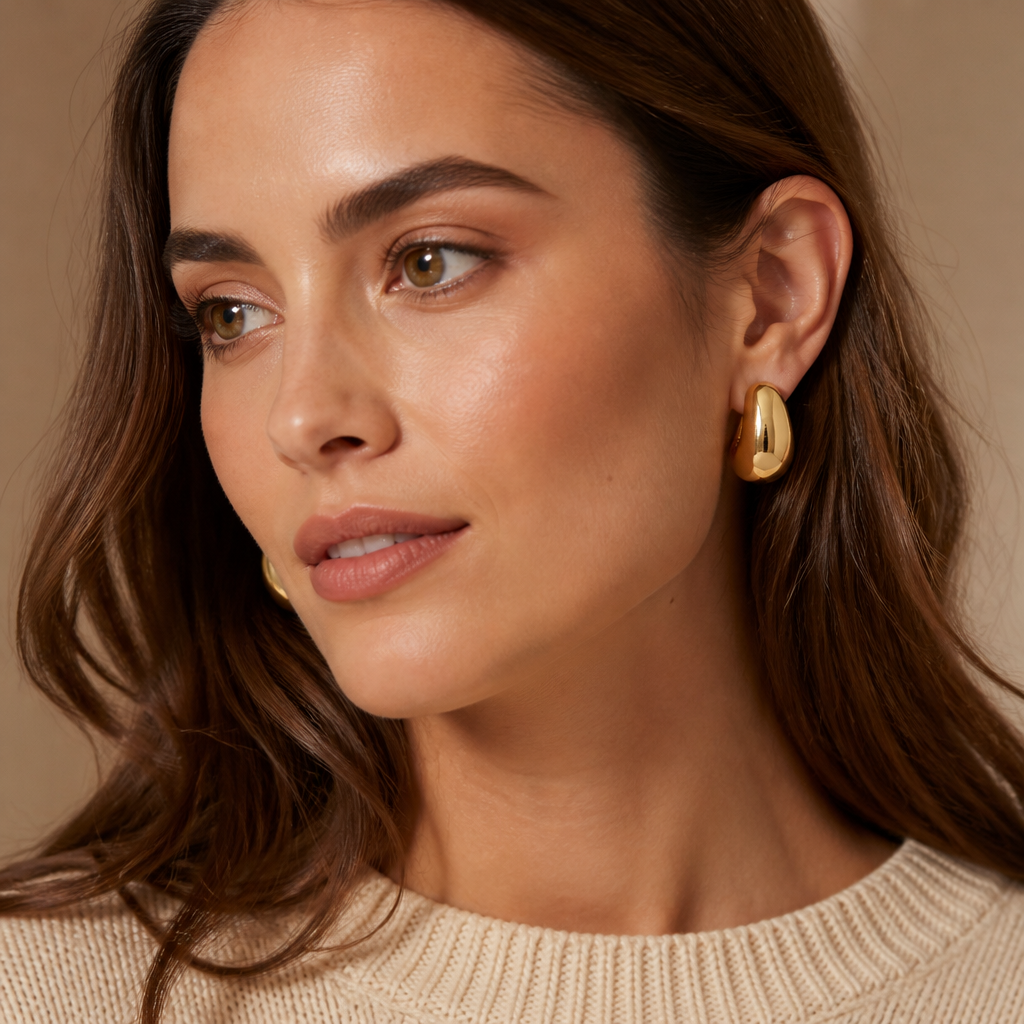 Aretes omega dorados con diseño ovalado