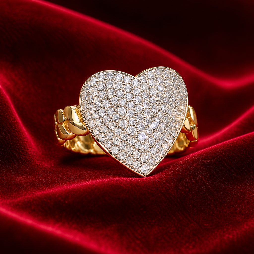 Hermoso anillo de oro de 10k diseño romántico con corazón