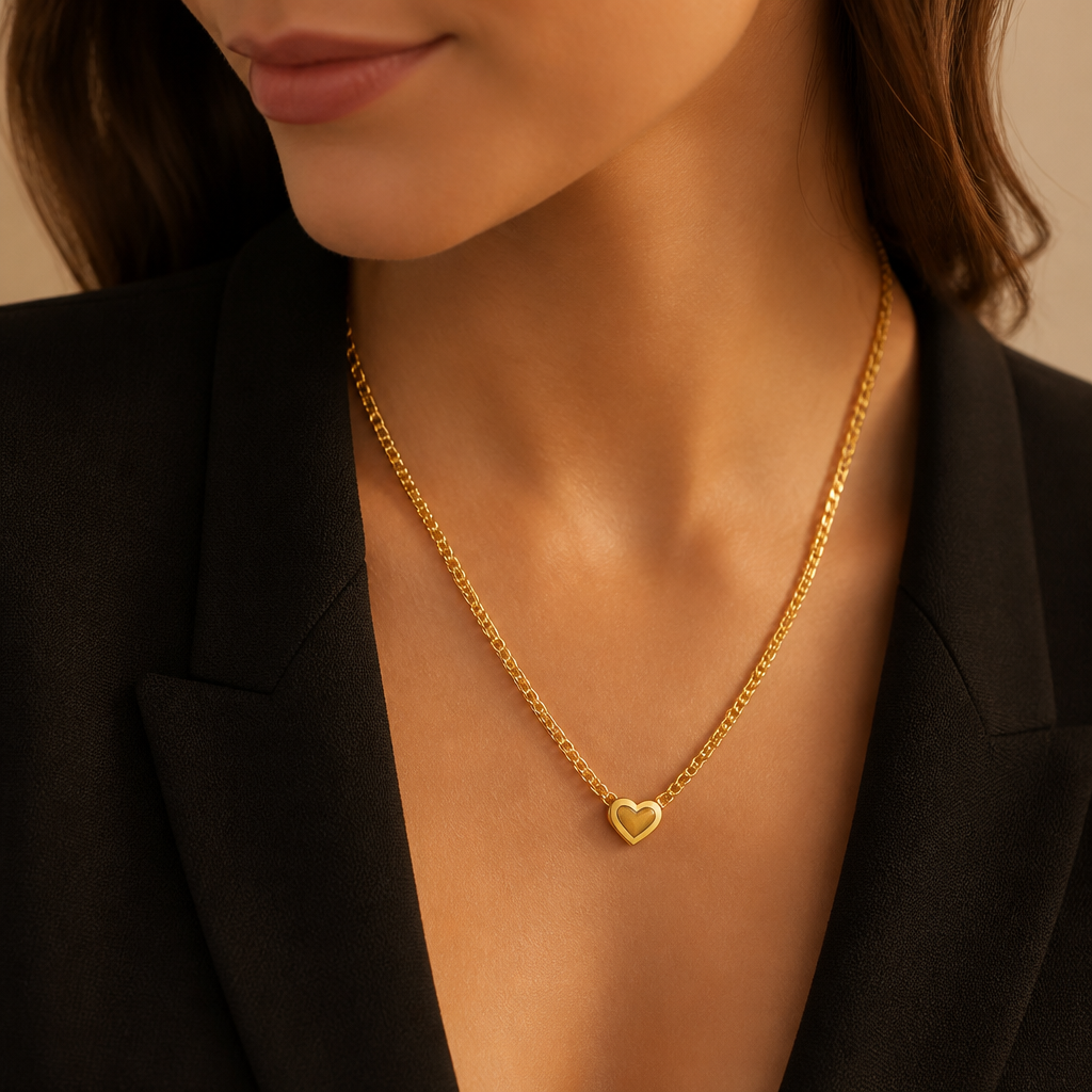 Cadena de tejido chino con Corazón en Oro de 10k Amarillo