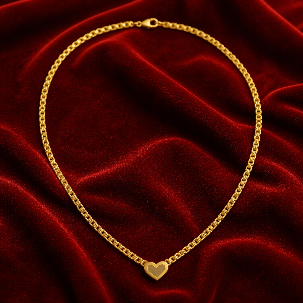 Cadena de tejido chino con Corazón en Oro de 10k Amarillo