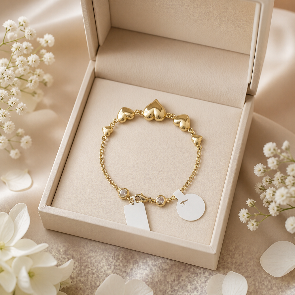 Pulsera de oro de 10k amarillo con diseño de corazones